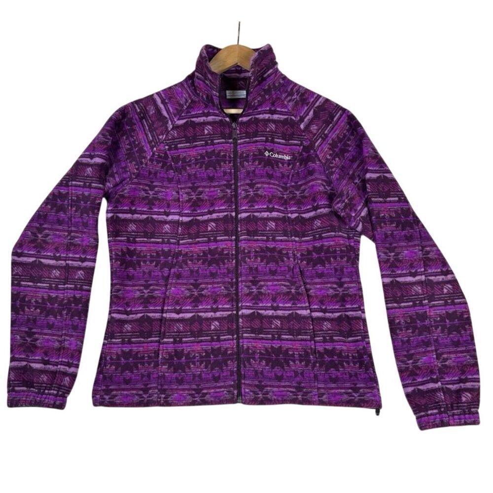 Columbia Jacket Women Sz M Purple Fleece Soft Aztec Full Zip Outdoor‎ Western